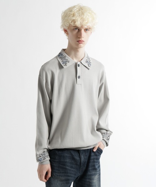 HARE（ハレ）の「シシュウニットポロ(HARE)（ポロシャツ・メンズ・ブルー/ライトグレー/ブラック・FREE）」の6枚目の写真