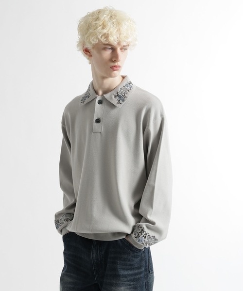 HARE（ハレ）の「シシュウニットポロ(HARE)（ポロシャツ・メンズ・ブルー/ライトグレー/ブラック・FREE）」の7枚目の写真