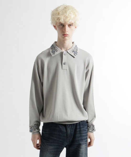 HARE（ハレ）の「シシュウニットポロ(HARE)（ポロシャツ・メンズ・ブルー/ライトグレー/ブラック・FREE）」の8枚目の写真