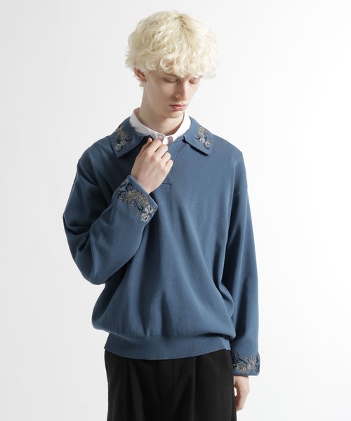 HARE（ハレ）の「シシュウニットポロ(HARE)（ポロシャツ・メンズ・ブルー/ライトグレー/ブラック・FREE）」の9枚目の写真