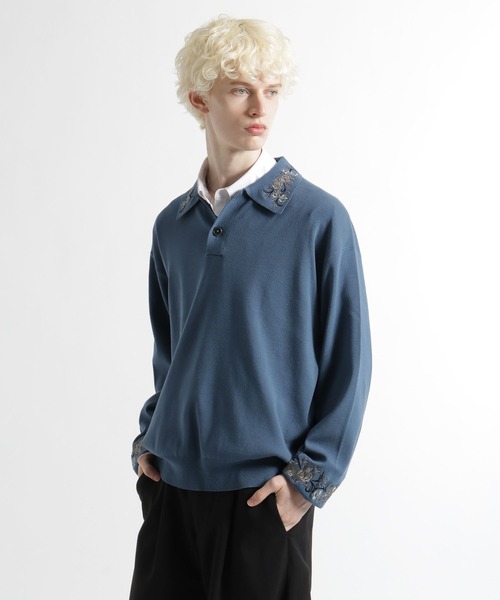 HARE（ハレ）の「シシュウニットポロ(HARE)（ポロシャツ・メンズ・ブルー/ライトグレー/ブラック・FREE）」の10枚目の写真