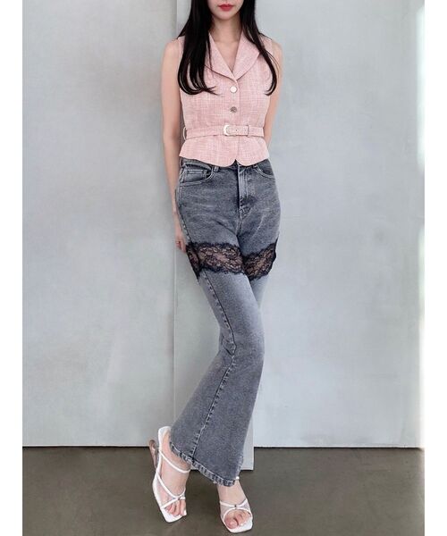 RESEXXY（リゼクシー）の「レースドッキングデニムパンツ（デニムパンツ・レディース・グレー/インディゴブルー・SMALL/MEDIUM）」の3枚目の写真