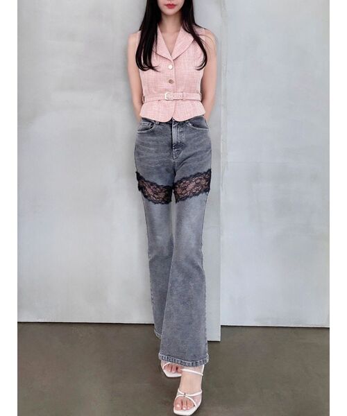 RESEXXY（リゼクシー）の「レースドッキングデニムパンツ（デニムパンツ・レディース・グレー/インディゴブルー・SMALL/MEDIUM）」の4枚目の写真