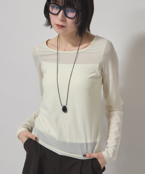 leimn(レイムン)の「カップ付きシアートップス(Tシャツ/カットソー・レディース・ブラック/オフホワイト・FREE)」の1枚目の写真