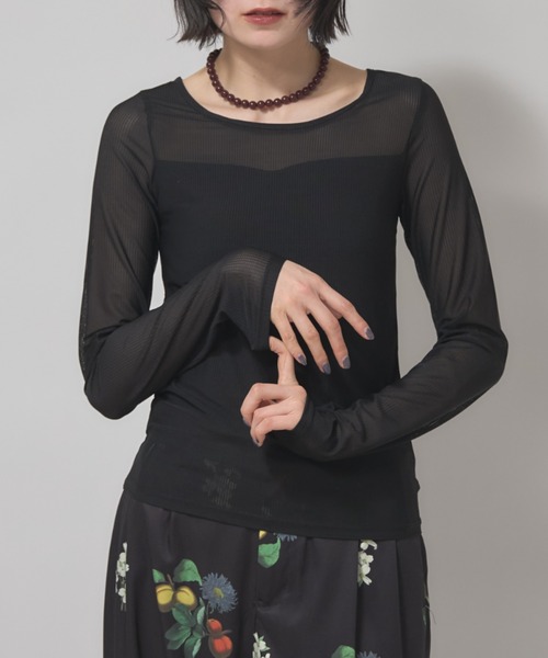 leimn(レイムン)の「カップ付きシアートップス(Tシャツ/カットソー・レディース・ブラック/オフホワイト・FREE)」の2枚目の写真