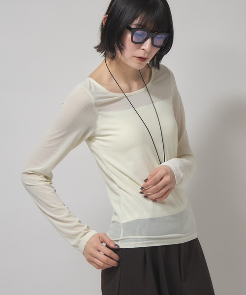 leimn(レイムン)の「カップ付きシアートップス(Tシャツ/カットソー・レディース・ブラック/オフホワイト・FREE)」の3枚目の写真