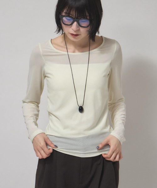 leimn(レイムン)の「カップ付きシアートップス(Tシャツ/カットソー・レディース・ブラック/オフホワイト・FREE)」の4枚目の写真