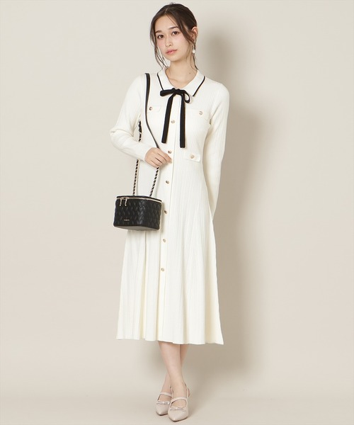 WILLSELECTION（ウィルセレクション）の「フロントボタンリボンタイニットワンピース（ワンピース・レディース・ピンク/ネイビー/ブルー/オフホワイト・FREE）」の2枚目の写真