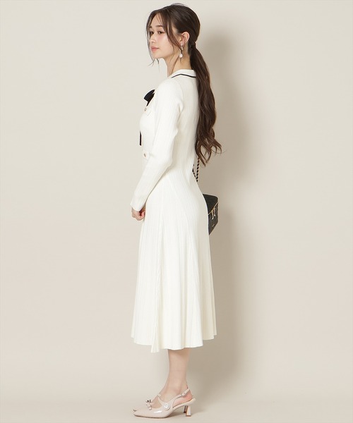 WILLSELECTION（ウィルセレクション）の「フロントボタンリボンタイニットワンピース（ワンピース・レディース・ピンク/ネイビー/ブルー/オフホワイト・FREE）」の18枚目の写真