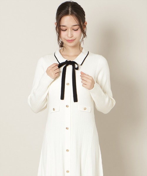 WILLSELECTION（ウィルセレクション）の「フロントボタンリボンタイニットワンピース（ワンピース・レディース・ピンク/ネイビー/ブルー/オフホワイト・FREE）」の20枚目の写真