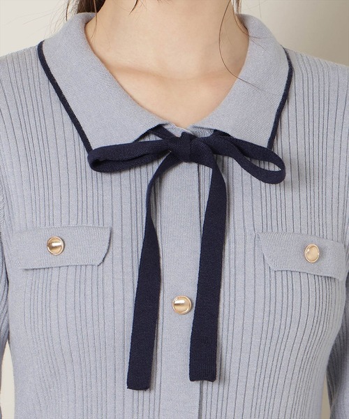 WILLSELECTION（ウィルセレクション）の「フロントボタンリボンタイニットワンピース（ワンピース・レディース・ピンク/ネイビー/ブルー/オフホワイト・FREE）」の7枚目の写真