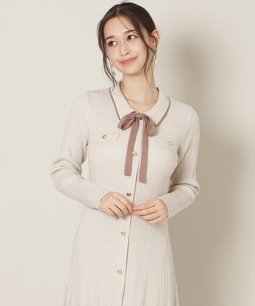 WILLSELECTION（ウィルセレクション）の「フロントボタンリボンタイニットワンピース（ワンピース・レディース・ピンク/ネイビー/ブルー/オフホワイト・FREE）」の13枚目の写真