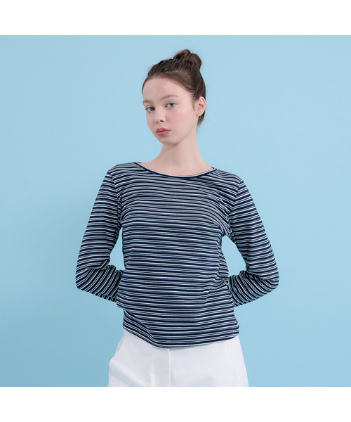 MICANE(ミケーネ)の「エバレットストライプカラーティー(Tシャツ/カットソー・レディース・チャコールグレー/ネイビー/Beige・SMALL/MEDIUM/LARGE/X-LARGE)」の1枚目の写真