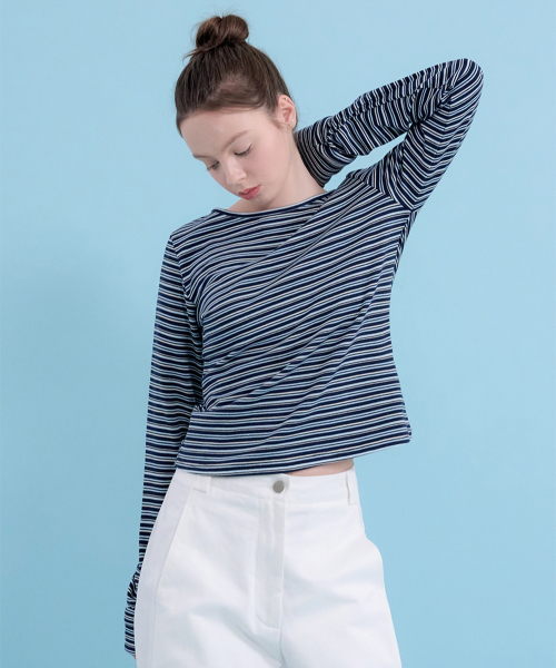 MICANE(ミケーネ)の「エバレットストライプカラーティー(Tシャツ/カットソー・レディース・チャコールグレー/ネイビー/Beige・SMALL/MEDIUM/LARGE/X-LARGE)」の4枚目の写真
