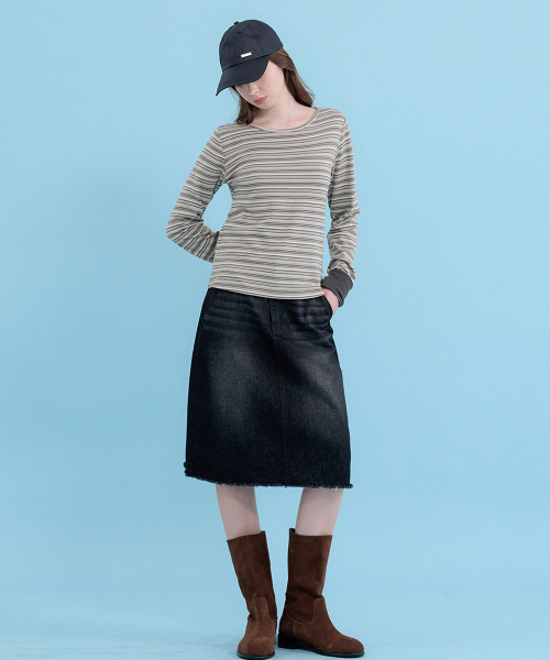MICANE(ミケーネ)の「エバレットストライプカラーティー(Tシャツ/カットソー・レディース・チャコールグレー/ネイビー/Beige・SMALL/MEDIUM/LARGE/X-LARGE)」の16枚目の写真