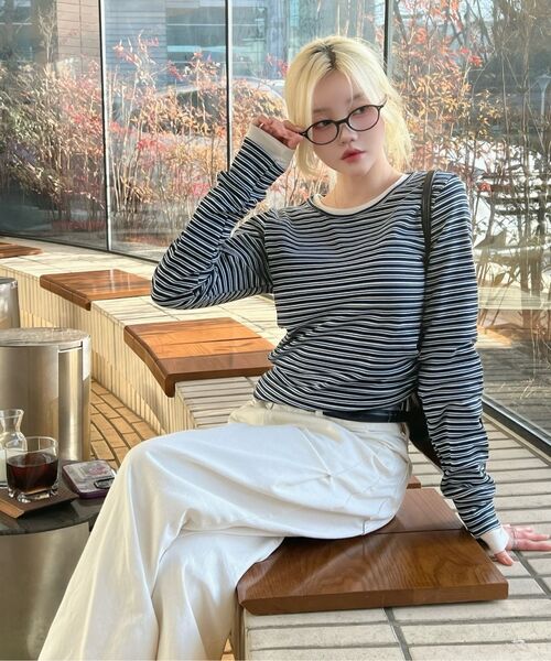 MICANE(ミケーネ)の「エバレットストライプカラーティー(Tシャツ/カットソー・レディース・チャコールグレー/ネイビー/Beige・SMALL/MEDIUM/LARGE/X-LARGE)」の20枚目の写真