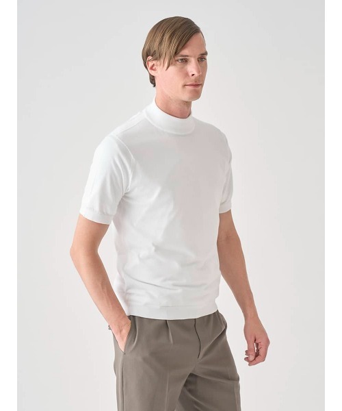 モックネック半袖コットンニットTシャツ（ニット/セーター）｜JOHN