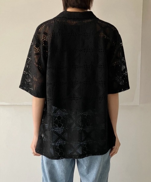 yuue' ( wear )(ユーイ)の「透かし編み半袖メッシュニットポロシャツ/カーディガン(ポロシャツ・レディース・ブラック/ホワイト・FREE)」の14枚目の写真
