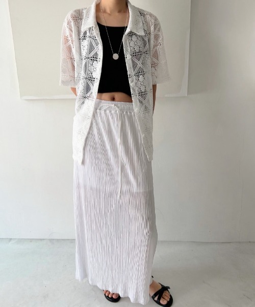 yuue' ( wear )(ユーイ)の「透かし編み半袖メッシュニットポロシャツ/カーディガン(ポロシャツ・レディース・ブラック/ホワイト・FREE)」の6枚目の写真