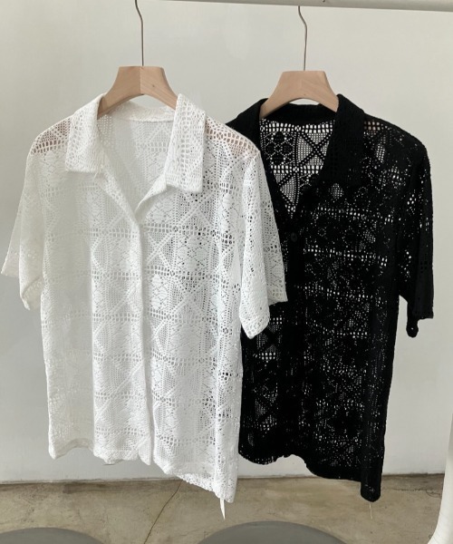 yuue' ( wear )(ユーイ)の「透かし編み半袖メッシュニットポロシャツ/カーディガン(ポロシャツ・レディース・ブラック/ホワイト・FREE)」の18枚目の写真