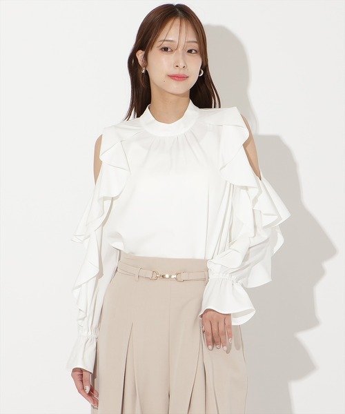 AND COUTURE(アンドクチュール)の「フリルボウタイブラウス(シャツ/ブラウス・レディース・オフホワイト/ネイビー/サックスブルー・FREE)」の14枚目の写真