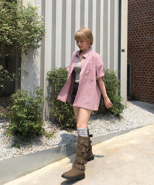 BASEMOMENT(ベースモーメント)の「セミクロップロールアップチェック半袖シャツブラック(シャツ/ブラウス・メンズ・その他・MEDIUM/LARGE)」の15枚目の写真