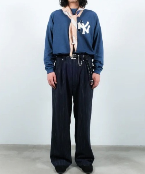 Jieda(ジエダ)の「STRIPE WIDE ONE TUCK PANTS(スラックス・メンズ・グレー/ネイビー・2/1)」の7枚目の写真