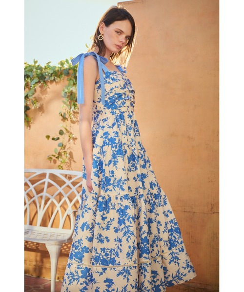 Estella.K(エステラケー)の「Sandra Floral-print long dress 2 ショルダーリボンプリントキャミドレス(ワンピース・レディース・ブラック系/ブルー系/ピンク系・FREE)」の19枚目の写真