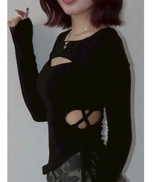 Rye by belgrace（リーバイベルグレイス）の「ウエストシェイプ サイドカット リボン デザイントップス（Tシャツ/カットソー）」