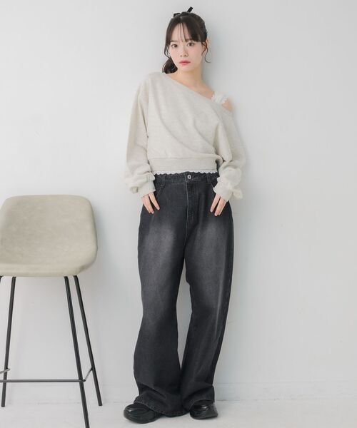RETRO GIRL（レトロガール）の「レース付ワンショルトレーナー（スウェット・レディース・チャコールグレー/ホワイト系その他/ピンク・FREE）」の11枚目の写真