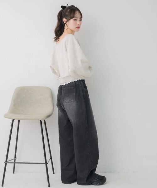 RETRO GIRL（レトロガール）の「レース付ワンショルトレーナー（スウェット・レディース・チャコールグレー/ホワイト系その他/ピンク・FREE）」の12枚目の写真