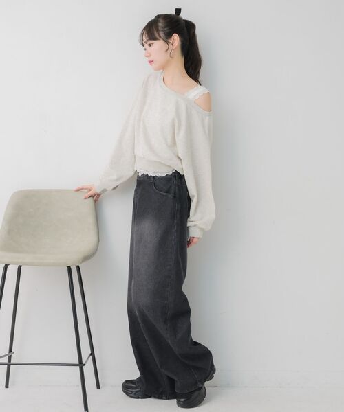 RETRO GIRL（レトロガール）の「レース付ワンショルトレーナー（スウェット・レディース・チャコールグレー/ホワイト系その他/ピンク・FREE）」の14枚目の写真