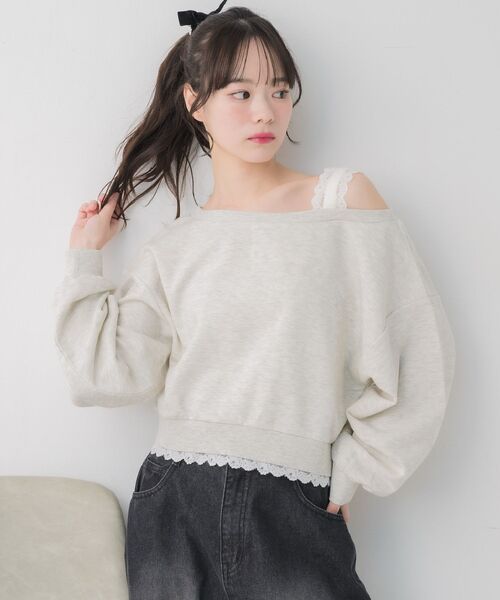 RETRO GIRL（レトロガール）の「レース付ワンショルトレーナー（スウェット・レディース・チャコールグレー/ホワイト系その他/ピンク・FREE）」の15枚目の写真