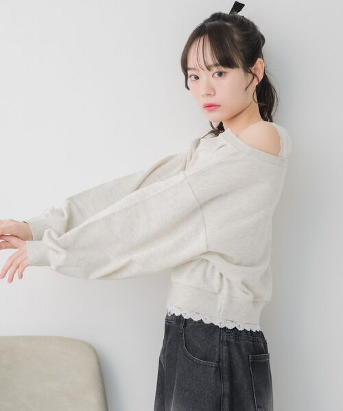 RETRO GIRL（レトロガール）の「レース付ワンショルトレーナー（スウェット・レディース・チャコールグレー/ホワイト系その他/ピンク・FREE）」の19枚目の写真