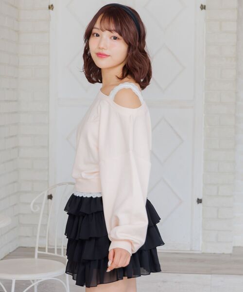RETRO GIRL（レトロガール）の「レース付ワンショルトレーナー（スウェット・レディース・チャコールグレー/ホワイト系その他/ピンク・FREE）」の5枚目の写真