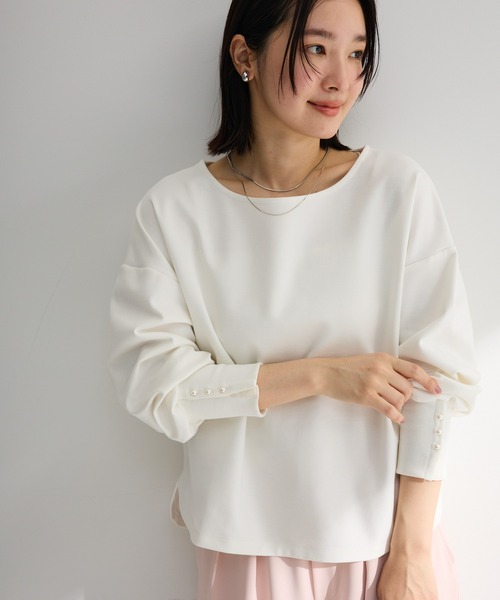 Green Parks(グリーンパークス)の「パールスリーブカットプルオーバー(Tシャツ/カットソー・レディース・サックスブルー/ブラック/ライトグレー/ホワイト系その他2・FREE)」の1枚目の写真