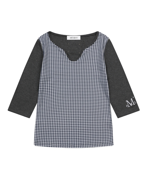 MUCENT(ムセント)の「ラフィアVネック7部Tシャツ(2カラー)(Tシャツ/カットソー・レディース・チャコール/ブルー・FREE)」の1枚目の写真