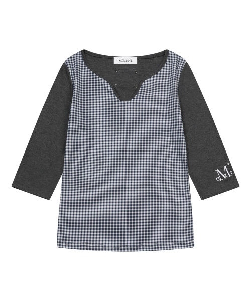 MUCENT(ムセント)の「ラフィアVネック7部Tシャツ(2カラー)(Tシャツ/カットソー・レディース・チャコール/ブルー・FREE)」の13枚目の写真