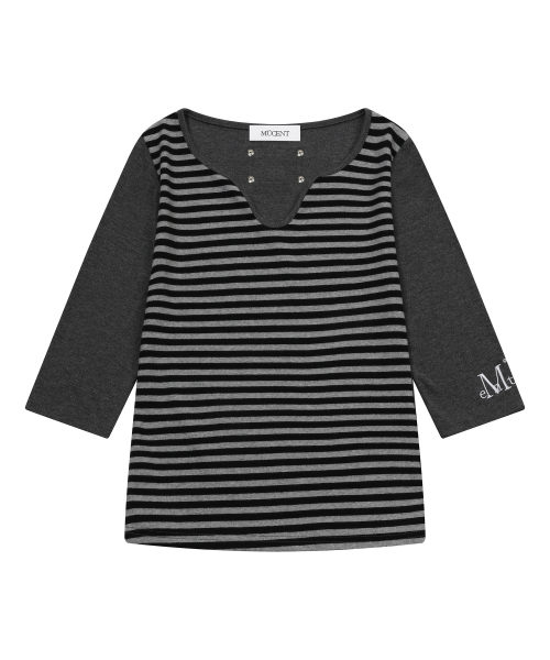 MUCENT(ムセント)の「ラフィアVネック7部Tシャツ(2カラー)(Tシャツ/カットソー・レディース・チャコール/ブルー・FREE)」の18枚目の写真