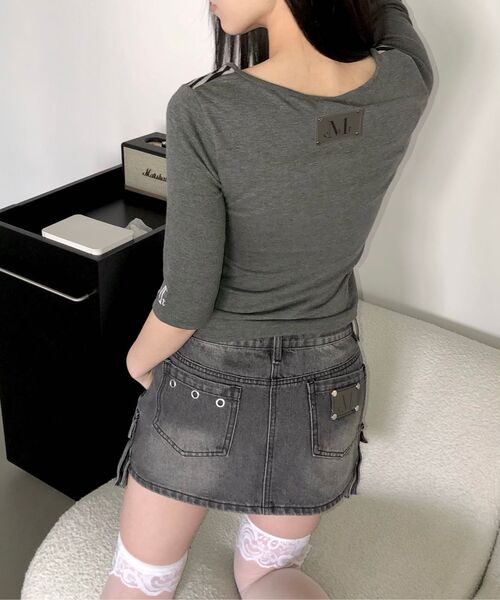 MUCENT(ムセント)の「ラフィアVネック7部Tシャツ(2カラー)(Tシャツ/カットソー・レディース・チャコール/ブルー・FREE)」の5枚目の写真