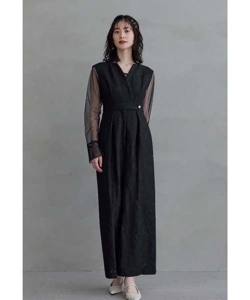 niana（ニアナ）の「ボンディングレースオールインワンドレス 2点セット パンツドレス シアートップス 結婚式 成人式 二次会 同窓会 セレモニー パーティードレス オケージョンドレス お呼ばれ（パンツドレス・レディース・ブラック/カーキ/ブルーグレー・S/M/L）」の6枚目の写真