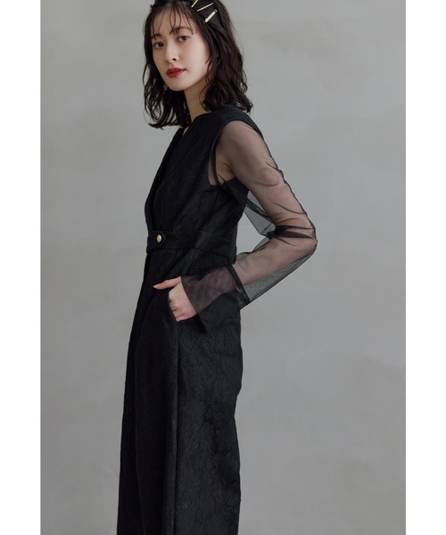 niana（ニアナ）の「ボンディングレースオールインワンドレス 2点セット パンツドレス シアートップス 結婚式 成人式 二次会 同窓会 セレモニー パーティードレス オケージョンドレス お呼ばれ（パンツドレス・レディース・ブラック/カーキ/ブルーグレー・S/M/L）」の7枚目の写真