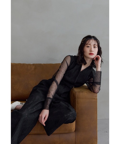 niana（ニアナ）の「ボンディングレースオールインワンドレス 2点セット パンツドレス シアートップス 結婚式 成人式 二次会 同窓会 セレモニー パーティードレス オケージョンドレス お呼ばれ（パンツドレス・レディース・ブラック/カーキ/ブルーグレー・S/M/L）」の10枚目の写真