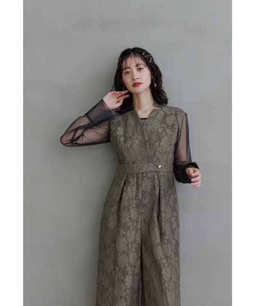 niana（ニアナ）の「ボンディングレースオールインワンドレス 2点セット パンツドレス シアートップス 結婚式 成人式 二次会 同窓会 セレモニー パーティードレス オケージョンドレス お呼ばれ（パンツドレス・レディース・ブラック/カーキ/ブルーグレー・S/M/L）」の16枚目の写真