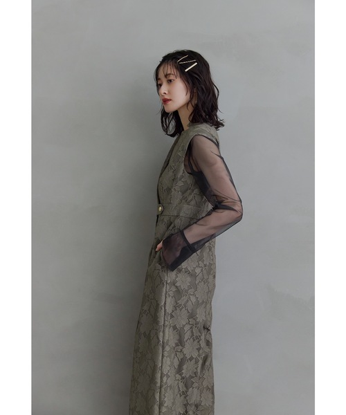 niana（ニアナ）の「ボンディングレースオールインワンドレス 2点セット パンツドレス シアートップス 結婚式 成人式 二次会 同窓会 セレモニー パーティードレス オケージョンドレス お呼ばれ（パンツドレス・レディース・ブラック/カーキ/ブルーグレー・S/M/L）」の19枚目の写真