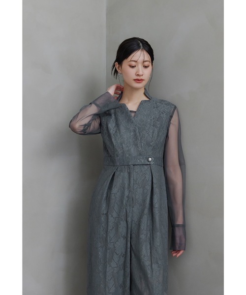 niana（ニアナ）の「ボンディングレースオールインワンドレス 2点セット パンツドレス シアートップス 結婚式 成人式 二次会 同窓会 セレモニー パーティードレス オケージョンドレス お呼ばれ（パンツドレス・レディース・ブラック/カーキ/ブルーグレー・S/M/L）」の12枚目の写真