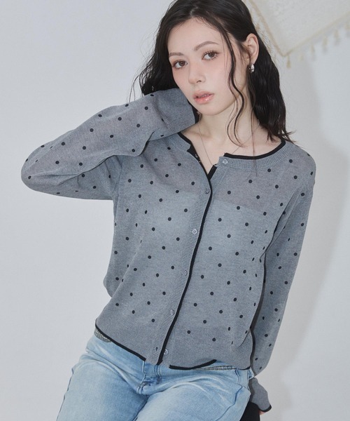 ENVYM(アンビー)の「ドット レイヤード ニットカーディガン(カーディガン/ボレロ・レディース・ブラック/グレー・FREE)」の1枚目の写真