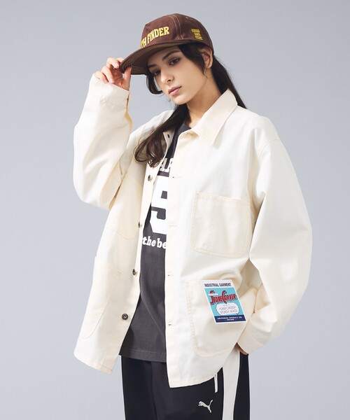 UNIVERSAL OVERALL（ユニバーサルオーバーオール）の「【UNIVERSAL OVERALL / ユニバーサルオーバーオール】カバーオール ジャケット / ユニセックス（ブルゾン・メンズ・ネイビー/アイボリー・L/M）」の2枚目の写真