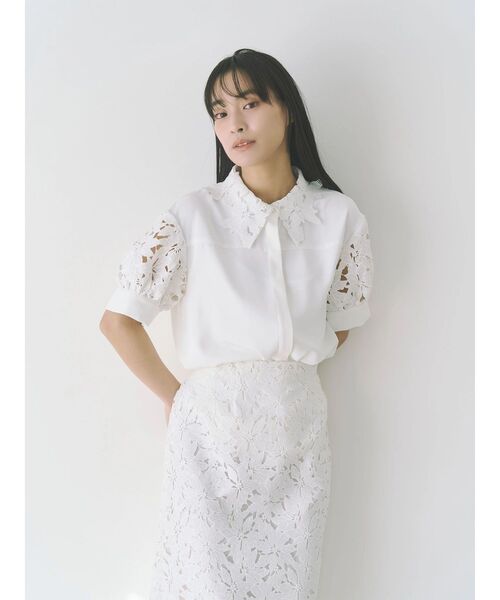 TONAL（トーナル）の「ケミカルレースハーフスリーブシャツ（シャツ/ブラウス・レディース・オフホワイト/ライトブルー/ピンク・MEDIUM）」の2枚目の写真
