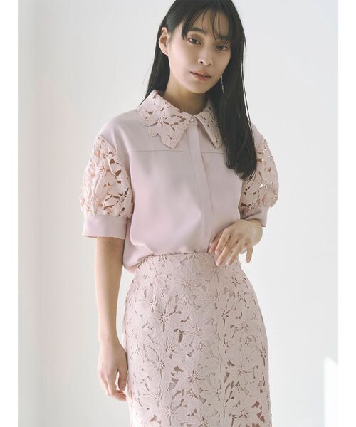 TONAL（トーナル）の「ケミカルレースハーフスリーブシャツ（シャツ/ブラウス・レディース・オフホワイト/ライトブルー/ピンク・MEDIUM）」の3枚目の写真